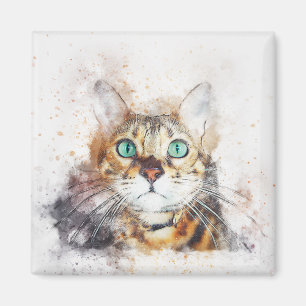 Green Eyed Kat Portret   ABSTRACT   WATERVERF Magneet