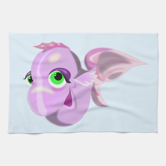 Green Eyed Purple Fish Kitchen Towel Cartoon Theedoek (Horizontaal)