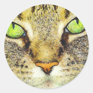 Green Eyed Tabby Cat Ronde Sticker