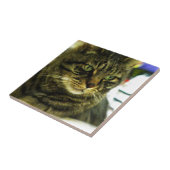 Green Eyed Tabby Face Tegeltje (Zijkant)