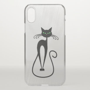 Green Eyed Whimsical Skinny Black Cat iPhone X Hoesje