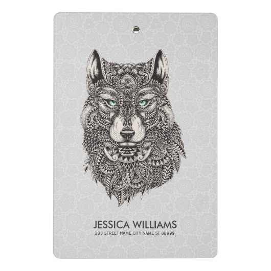 Green Eyed  Wolf illustratie Mini Klembord (Achterkant)