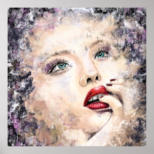 Green Eyed  Woman Abstract Origineel schilderen Poster (Voorkant)