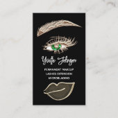 Green Eyelash Brows Makeup Logo QRCode Gold Black Visitekaartje (Voorkant)