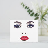 Green Eyes Red Lips Vrouw ziet originele make-upku Briefkaart (Staand voorkant)