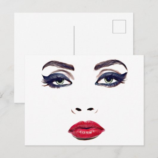 Green Eyes Red Lips Vrouw ziet originele make-upku Briefkaart (Voorkant / Achterkant)