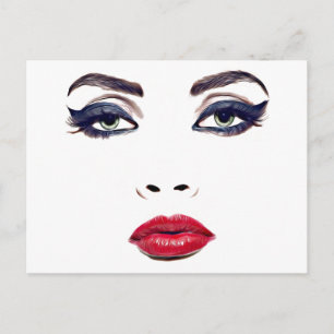 Green Eyes Red Lips Vrouw ziet originele make-upku Briefkaart