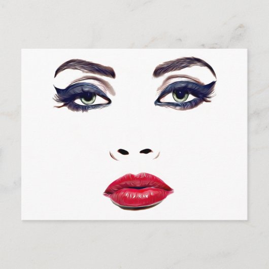 Green Eyes Red Lips Vrouw ziet originele make-upku Briefkaart (Voorkant)