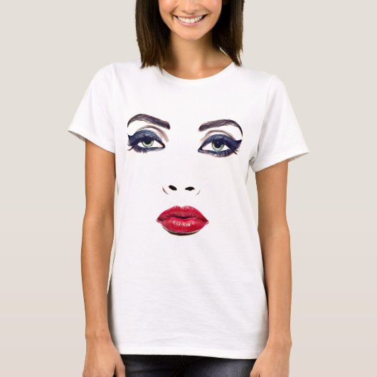 Green Eyes Red Lips Vrouw ziet originele make-upku T-shirt (Voorkant)