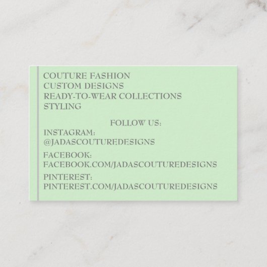 Green Fabric designer mode couture Visitekaartje (Achterkant)
