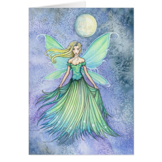 Green Fae en de Moon Blank Fairy Kaart (Voorkant)