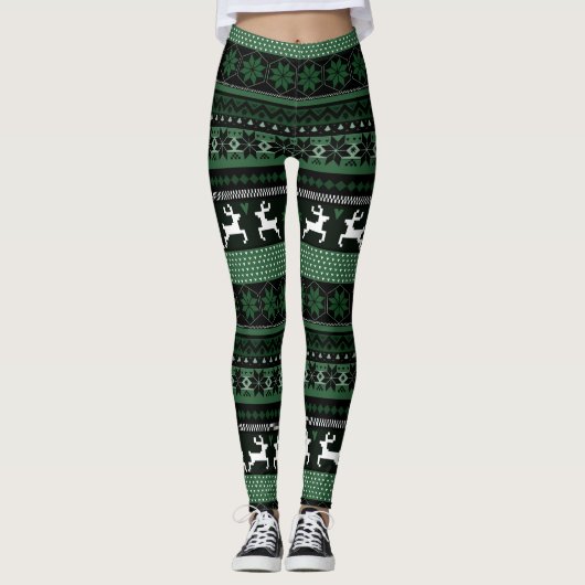 Green Fair Isle Pattern Leggings (Voorkant)