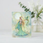 Green Fairy en Dragon Fantasy Art Briefkaart (Staand voorkant)