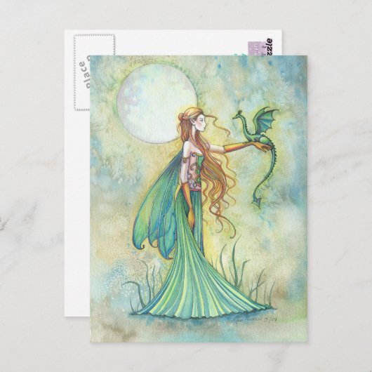 Green Fairy en Dragon Fantasy Art Briefkaart (Voorkant / Achterkant)