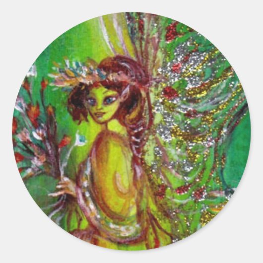 GREEN FAIRY, gele goudzilver rood Ronde Sticker (Voorkant)