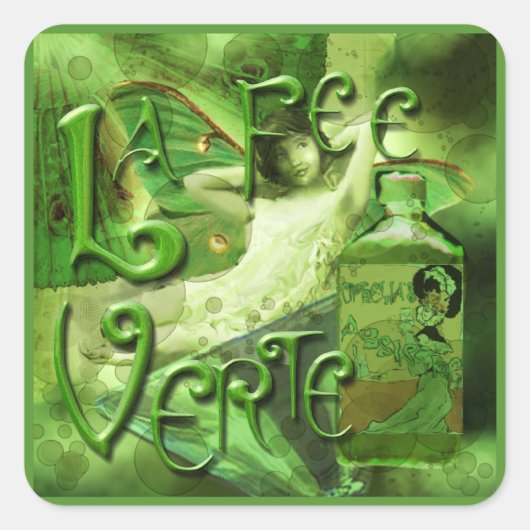 Green Fairy Splashy Collage IV Vierkante Sticker (Voorkant)