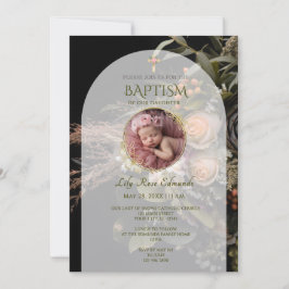 Green Fall Floral Baptism  Kaart