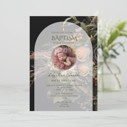 Green Fall Floral Baptism  Kaart (Staand voorkant)