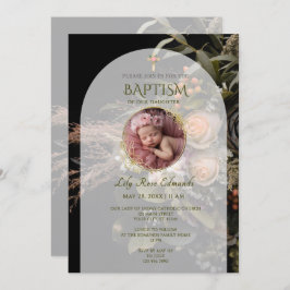 Green Fall Floral Baptism  Kaart