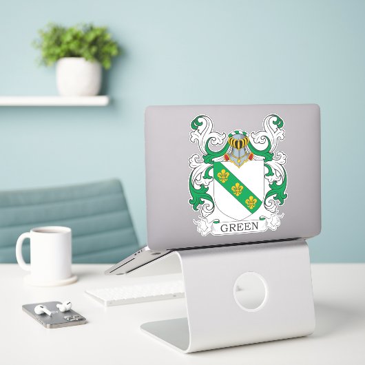Green Family Crest Sticker (Laptop op bureau)
