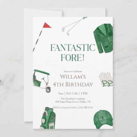 Green Fantastic Fore Preppy Golf Kids Birthday Kaart (Voorkant)