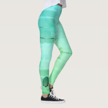 Green Fantasy Waterverf Tropical Leaf Leggins