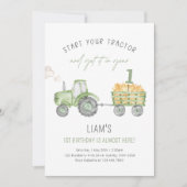 Green Farm Tractor 1st Birthday Party Kaart (Voorkant)