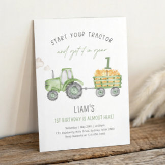 Green Farm Tractor 1st Birthday Party Kaart