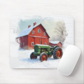 Green Farm Tractor and Red Barn Muismat (Met muis)