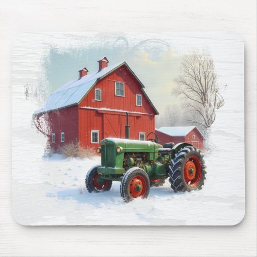 Green Farm Tractor and Red Barn Muismat (Voorkant)