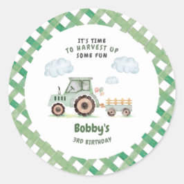Green Farm Tractor Boys Any Age Birthday Ronde Sticker