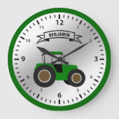 Green Farm Tractor Personalized Name Kids Room Grote Klok (Voorkant)
