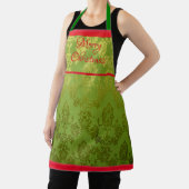  Green Faux Brocade Red Trim Holiday Apron Schort (Insitu)