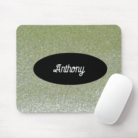 Green Faux Glitter Custom Name Mousepad Muismat (Met muis)