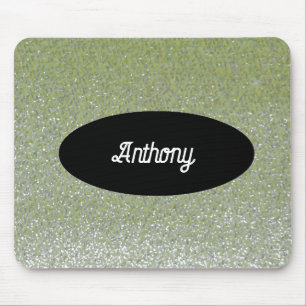 Green Faux Glitter Custom Name Mousepad Muismat