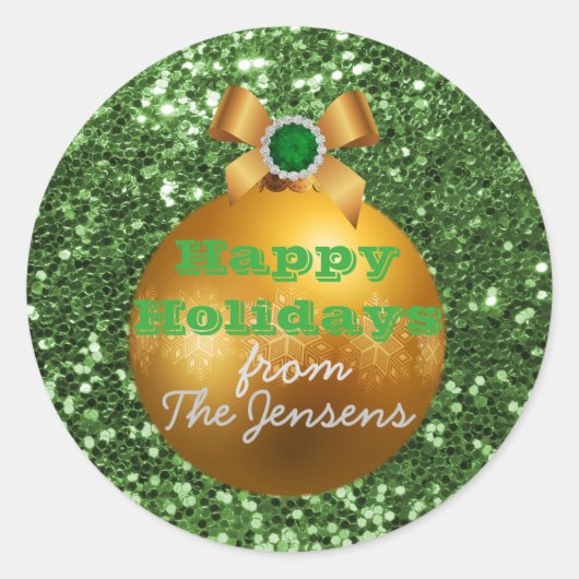 Green Faux Glitter Gold Ball Ornament Ronde Sticker (Voorkant)