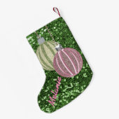 Green Faux Glitter Pink & Green Ornament Balls Kleine Kerstsok (Achterkant (Hangend))