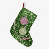 Green Faux Glitter Pink & Green Ornament Balls Kleine Kerstsok (Voorkant (Hangend))