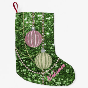 Green Faux Glitter Pink & Green Ornament Balls Kleine Kerstsok