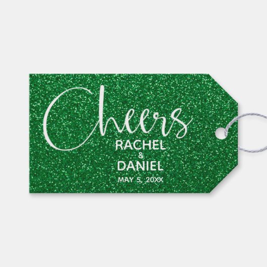 Green Faux Glitter Wedding Favor Cadeaulabel (Voorkant (Horizontaal))