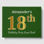 Green, Faux Gold 18th Birthday Party   aangepaste  Gastenboek<br><div class="desc">Het ontwerp van dit gastenboek bevat het rangnummer "18th" met een faux goudachtig uiterlijk. Het kenmerkt ook een aangepaste naam,  en een groene gekleurde achtergrond. Het zou op een feestje kunnen worden gebruikt voor iemand die hun achttiende verjaardag viert. [~Z0000056]</div>