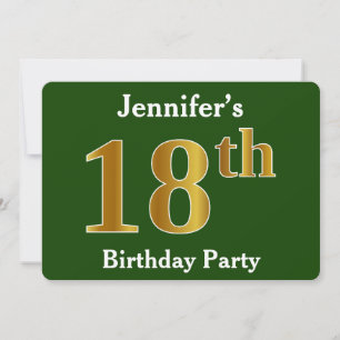 Green, Faux Gold 18th Birthday Party + aangepaste  Kaart