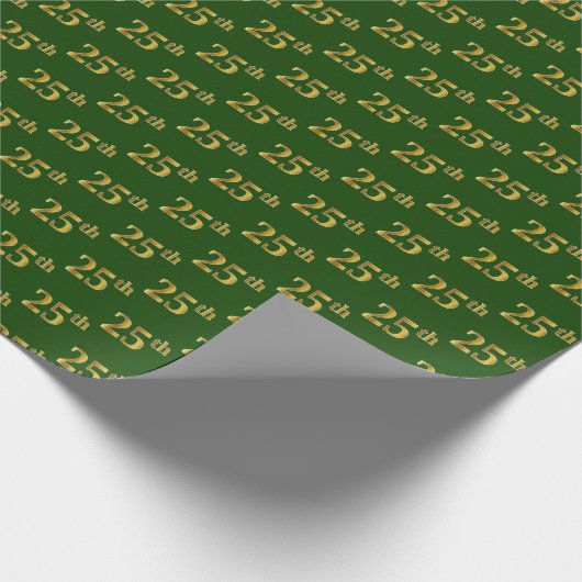 Green, Faux Gold 25th (25th) Event Cadeaupapier (Hoek)