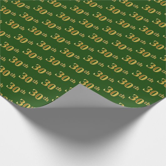 Green, Faux Gold 30th (Dertigste) Event Cadeaupapier (Hoek)