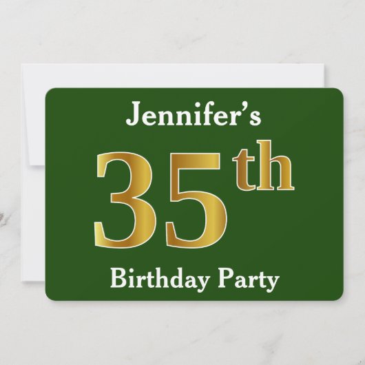 Green, Faux Gold 35th Birthday Party + aangepaste  Kaart (Voorkant)