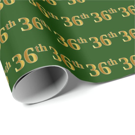 Green, Faux Gold 36th (Zesendertig) event Cadeaupapier (Rol Hoek)