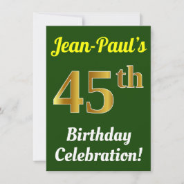 Green, Faux Gold 45th Birthday Celebration + Name Kaart