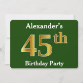 Green, Faux Gold 45th Birthday Party + aangepaste  Kaart (Voorkant)