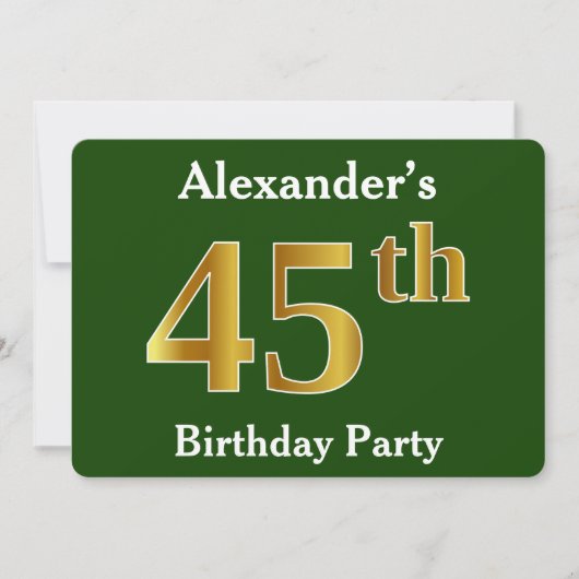 Green, Faux Gold 45th Birthday Party + aangepaste  Kaart (Voorkant)