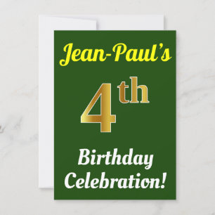 Green, Faux Gold 4th Birthday Celebration + naam Kaart